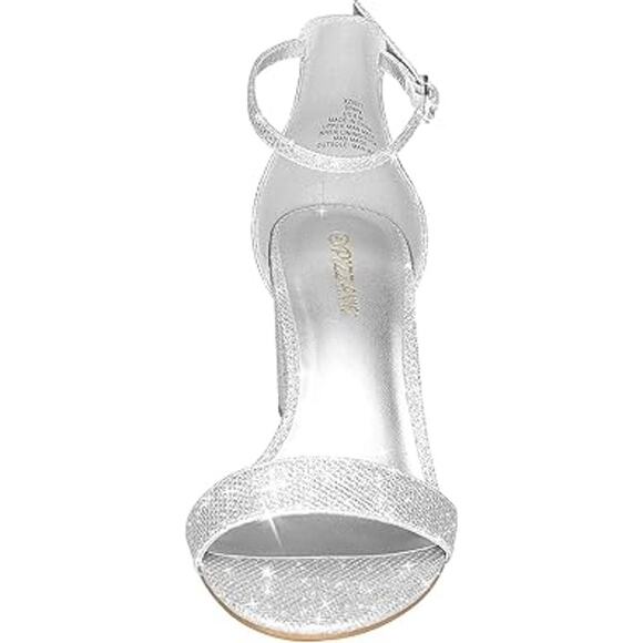 Pizz Annu Womens Size 7.5 Silver Glitter 2" Block Heel Ankle Strap Sandal Shoes - Picture 4 of 7
